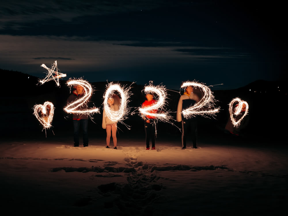 long exposure with fireworks spelling out 2022